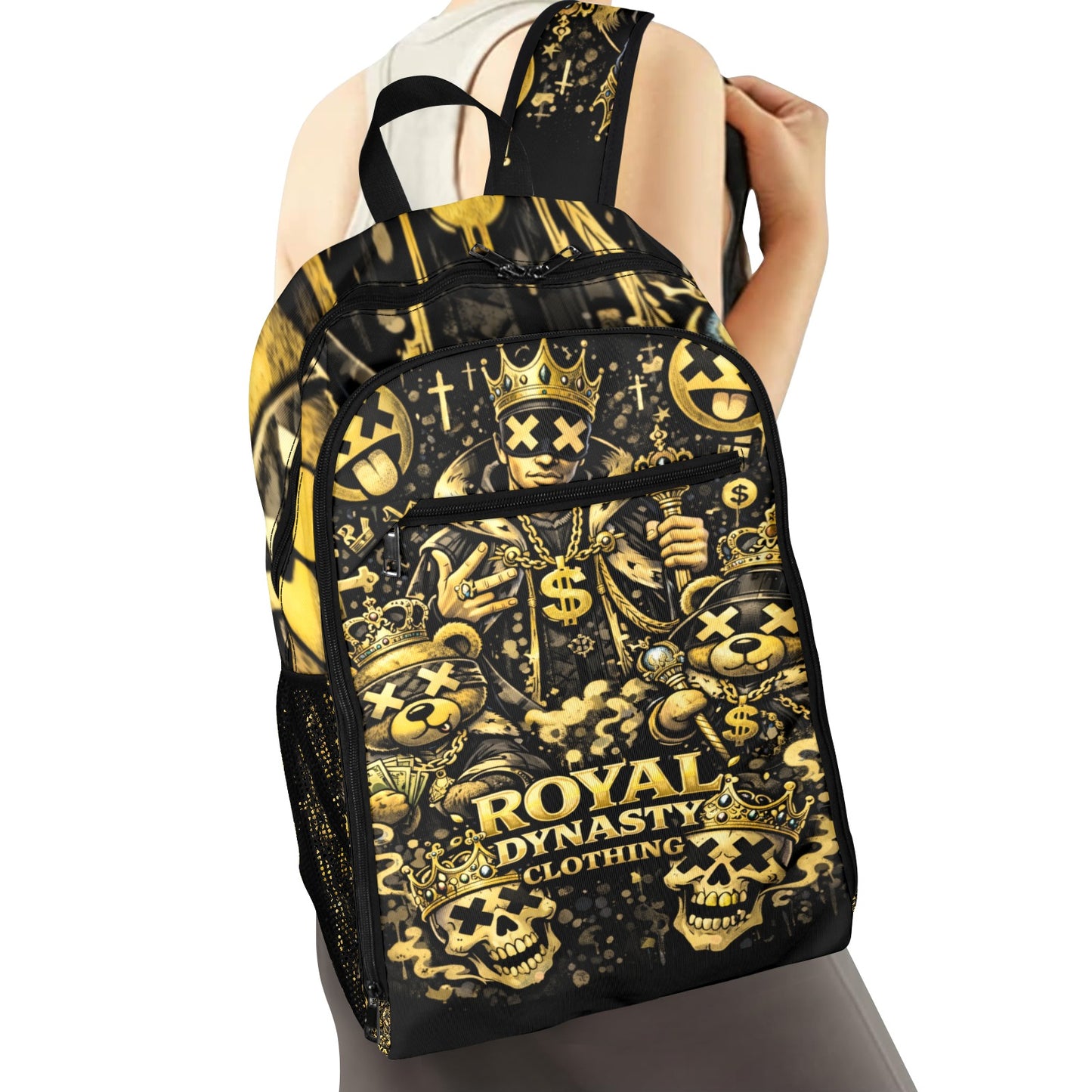 RDC BLACK AND GOLD KING EMOJI All Over Print Leisure Sports Backpack