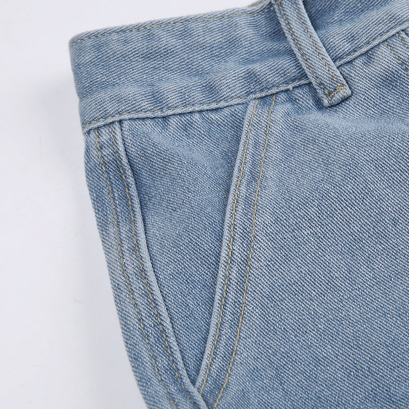 Women's Large Pocket Stitching Tooling High Waist Straight Jeans