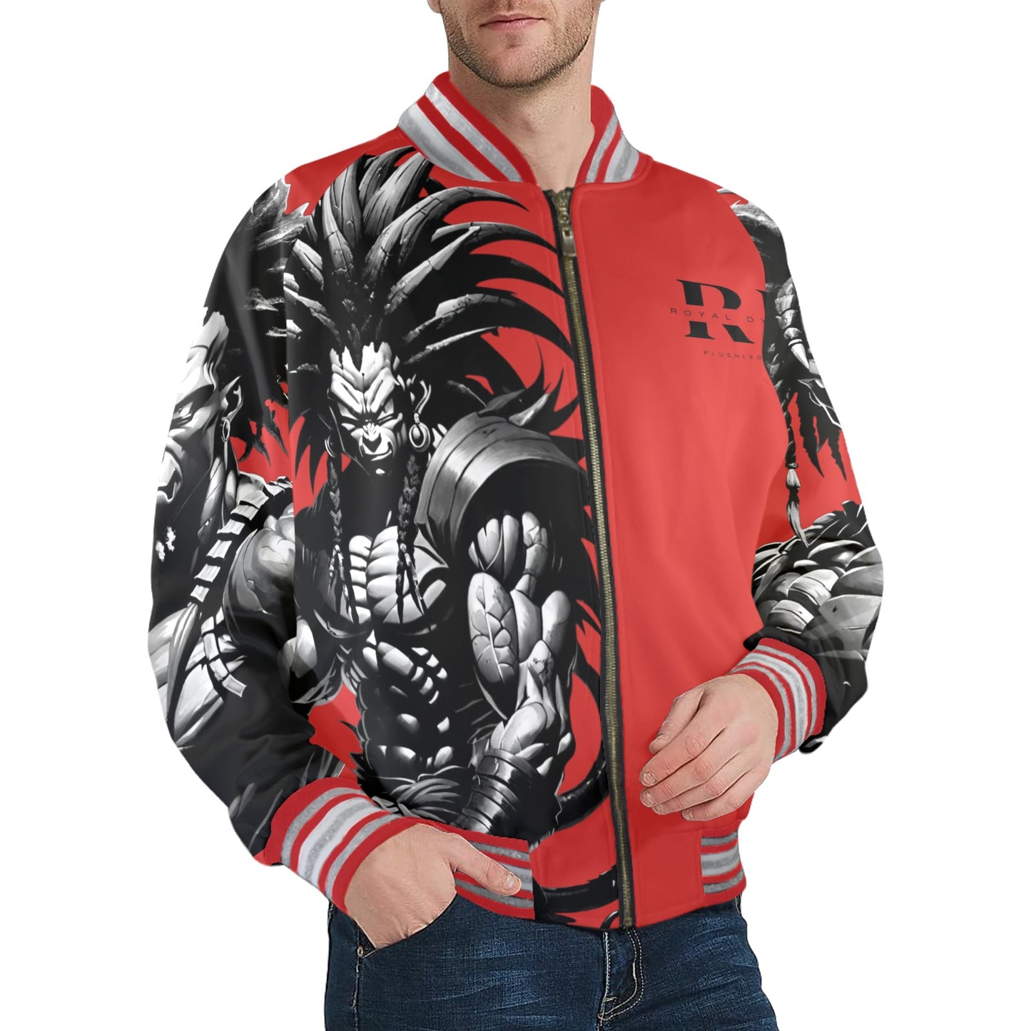 ROYAL DYNASTY ANIME FIRE New Men's Striped Trim Bomber Jacket