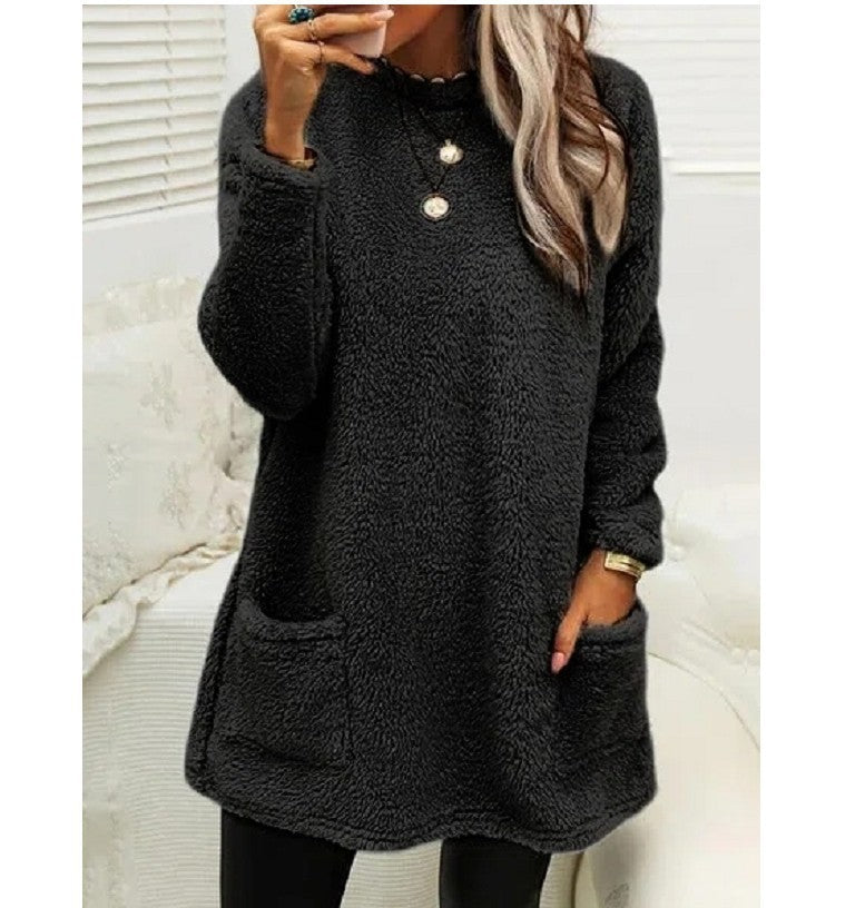 Women's Fleece Pullover Long Sweater With Pockets Winter Warm Casual Long Sleeve sweater
