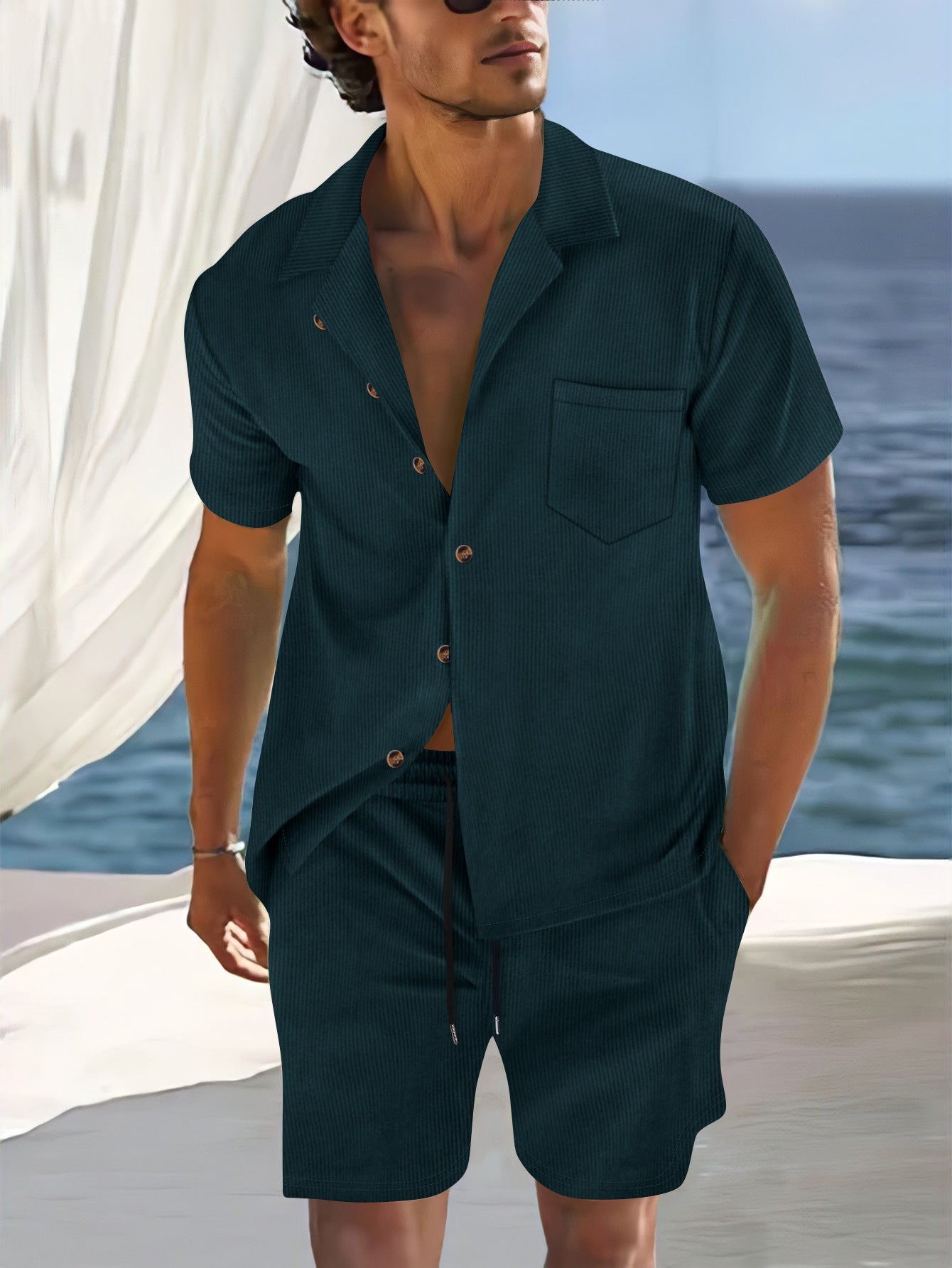 Men's Polyester Short Sleeve Cuban Summer Suit