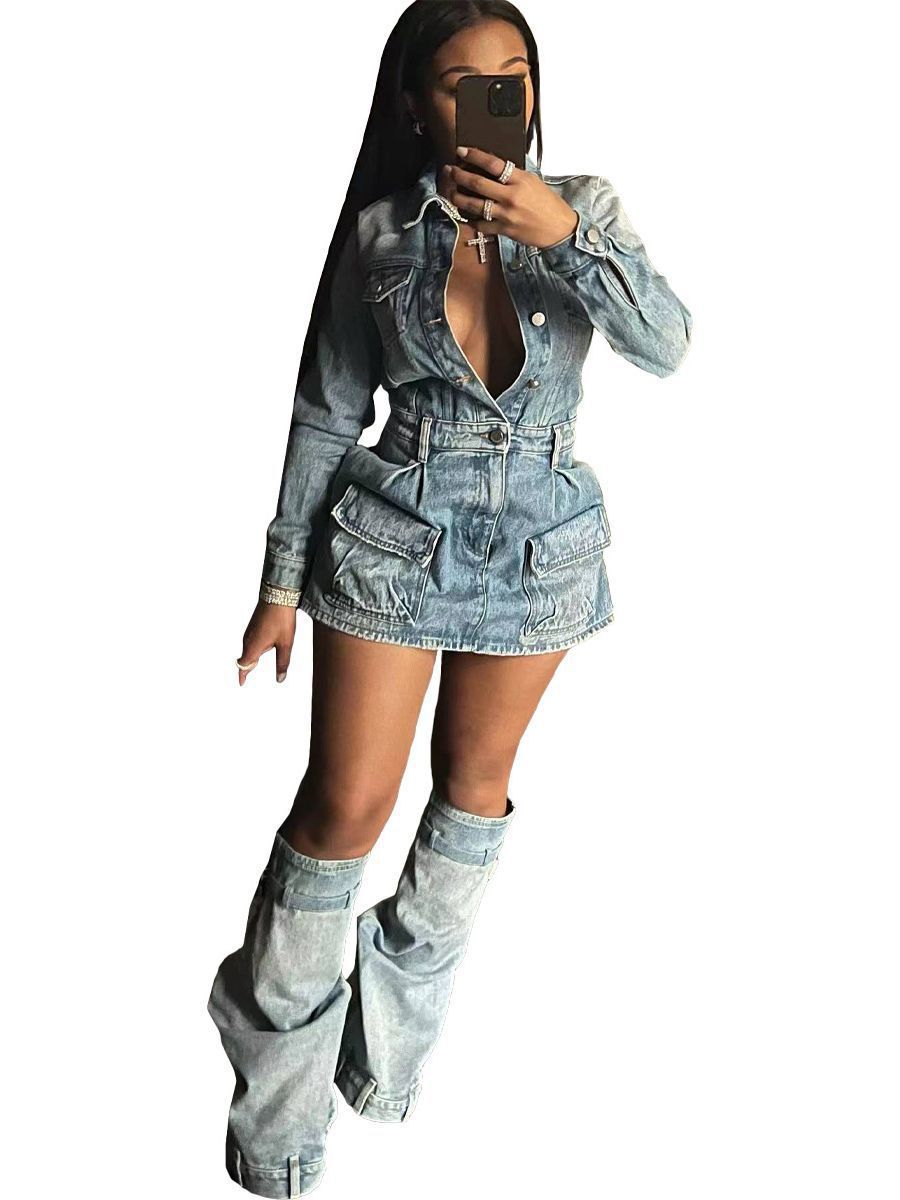 Women's washed denim dress