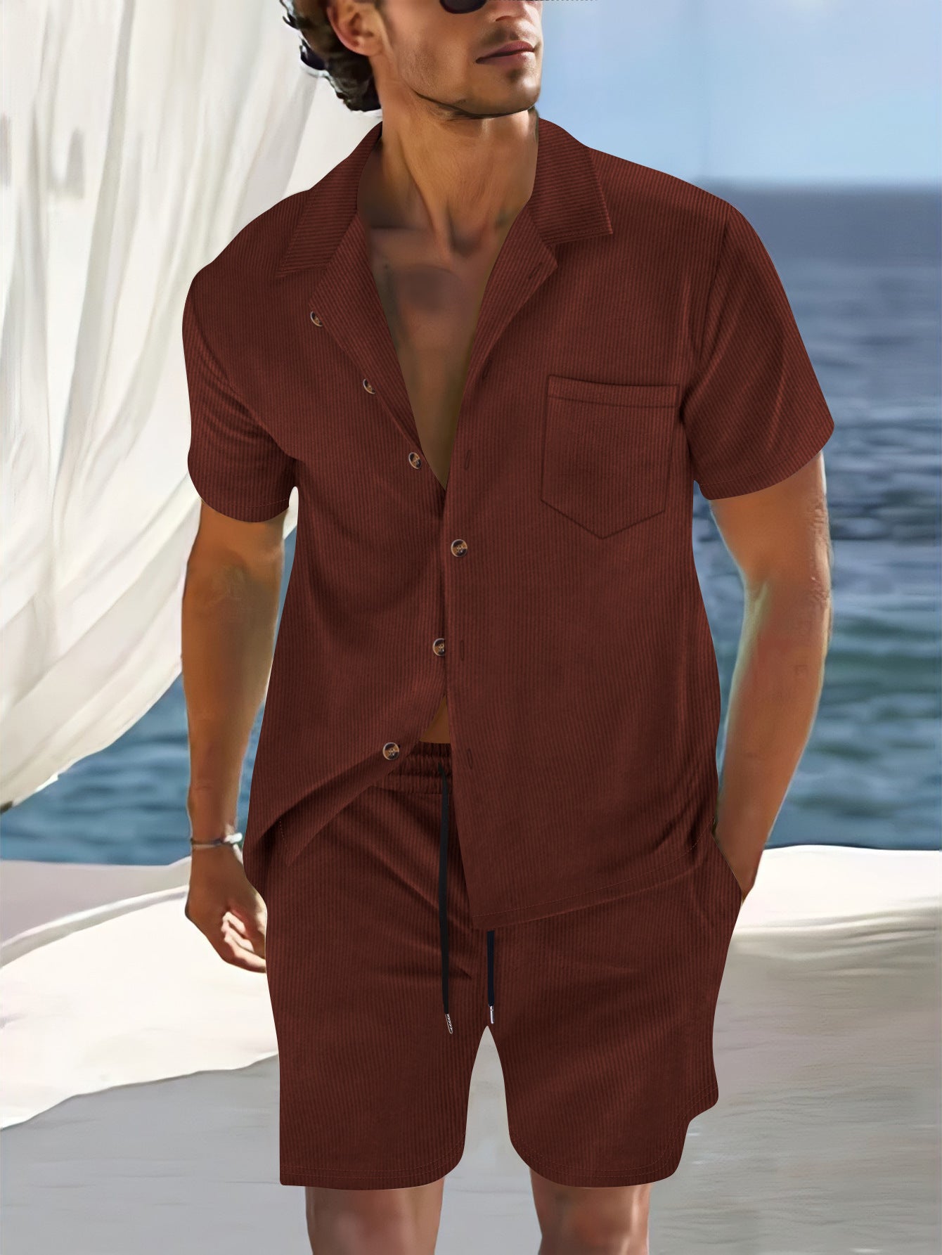 Men's Polyester Short Sleeve Cuban Summer Suit