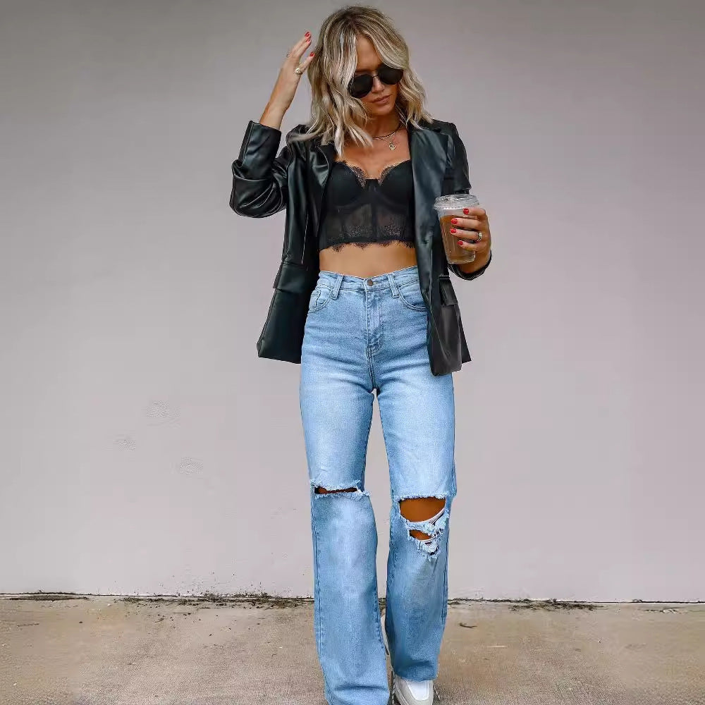 European And American Women Jean's With Holes