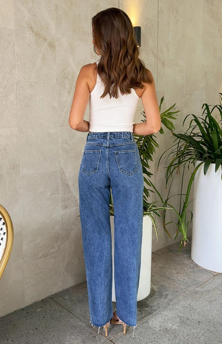 Cross Beaded Straight-leg Frayed Hem Jeans
