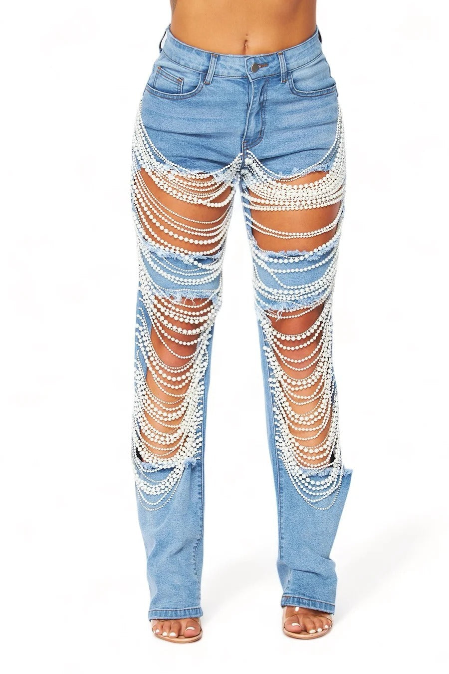 Chain Bead Straight-leg Pants