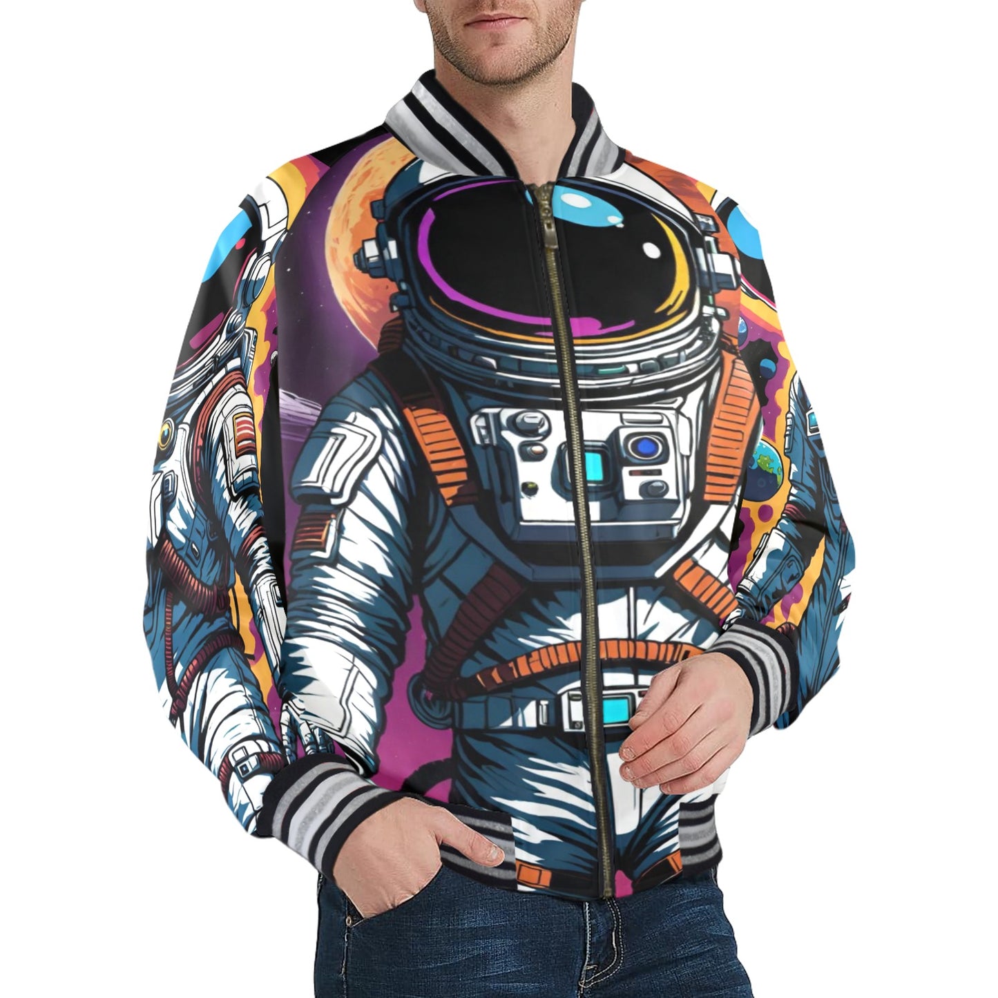 FEARLESS OUTLAW New Men's Striped Trim Bomber Jacket