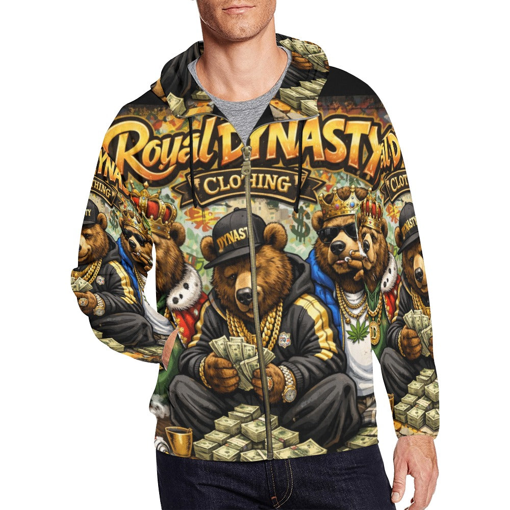 RDC LIT BEAR Men's All Over Print Full Zip Hoodie (Model H14)