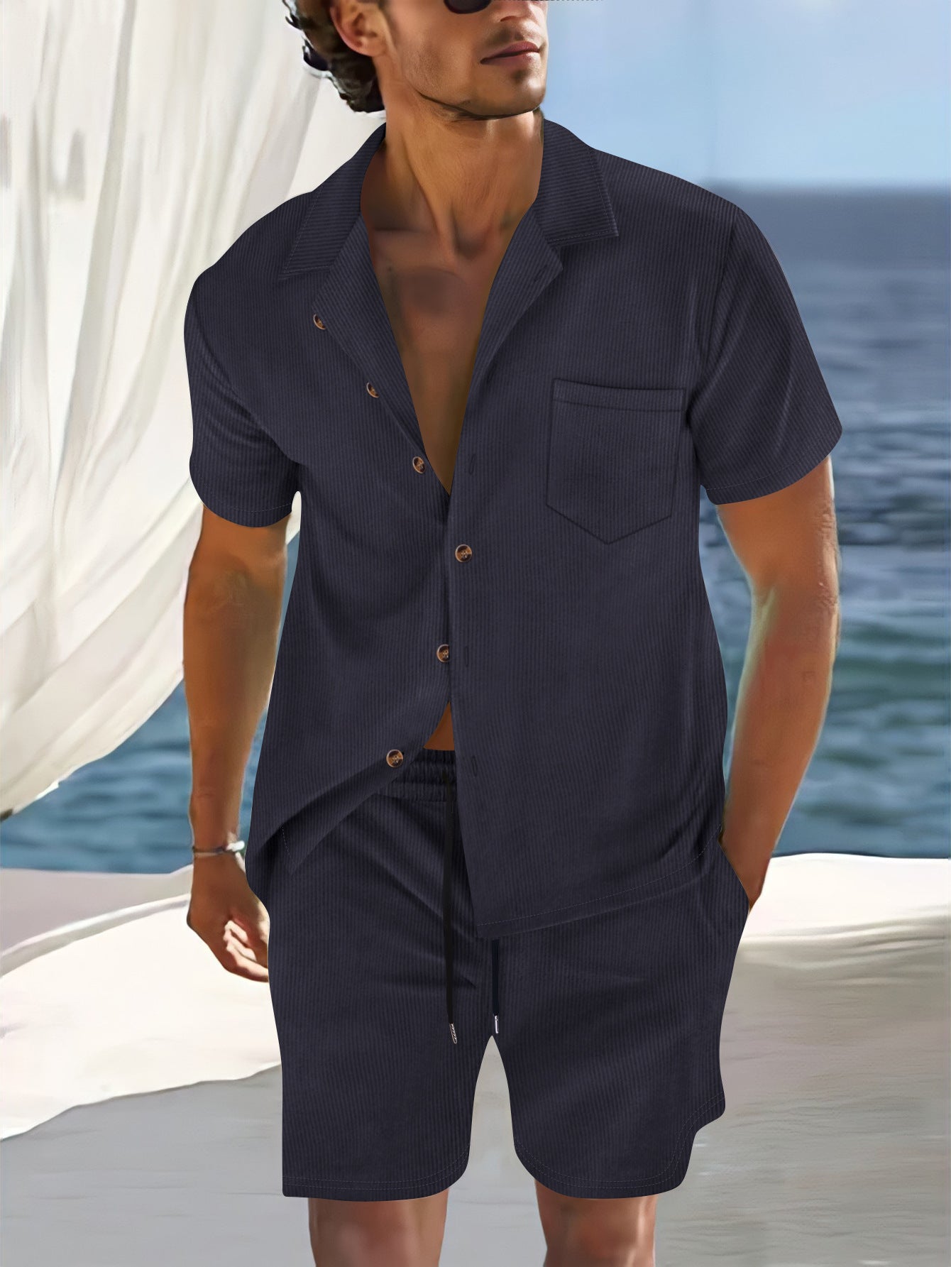 Men's Polyester Short Sleeve Cuban Summer Suit