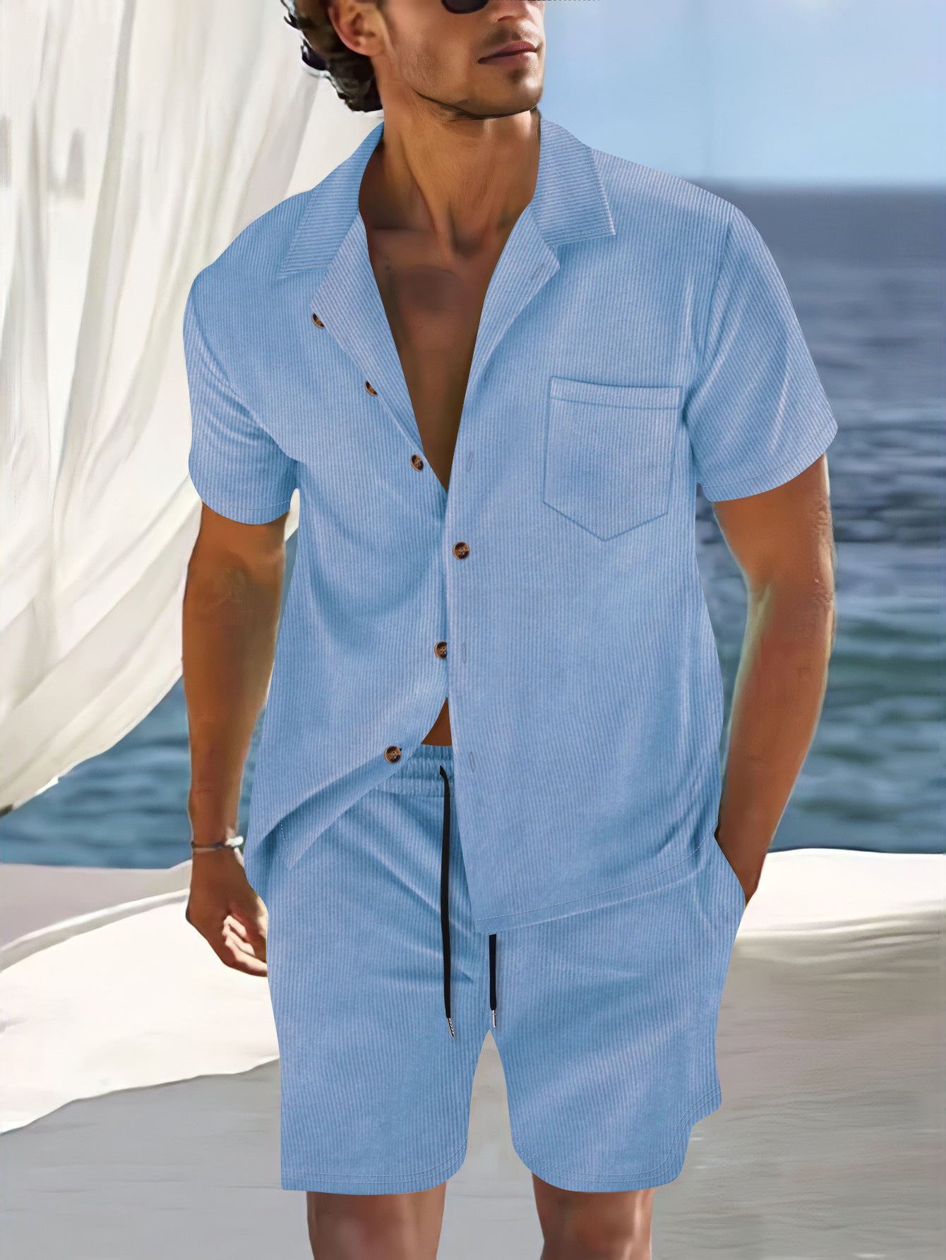 Men's Polyester Short Sleeve Cuban Summer Suit