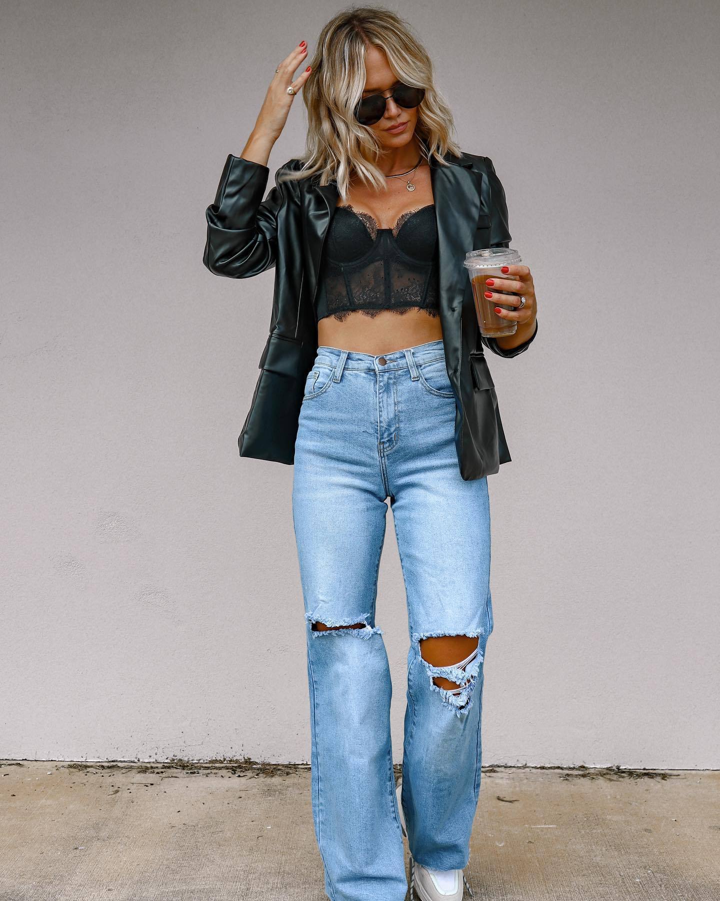 European And American Women Jean's With Holes
