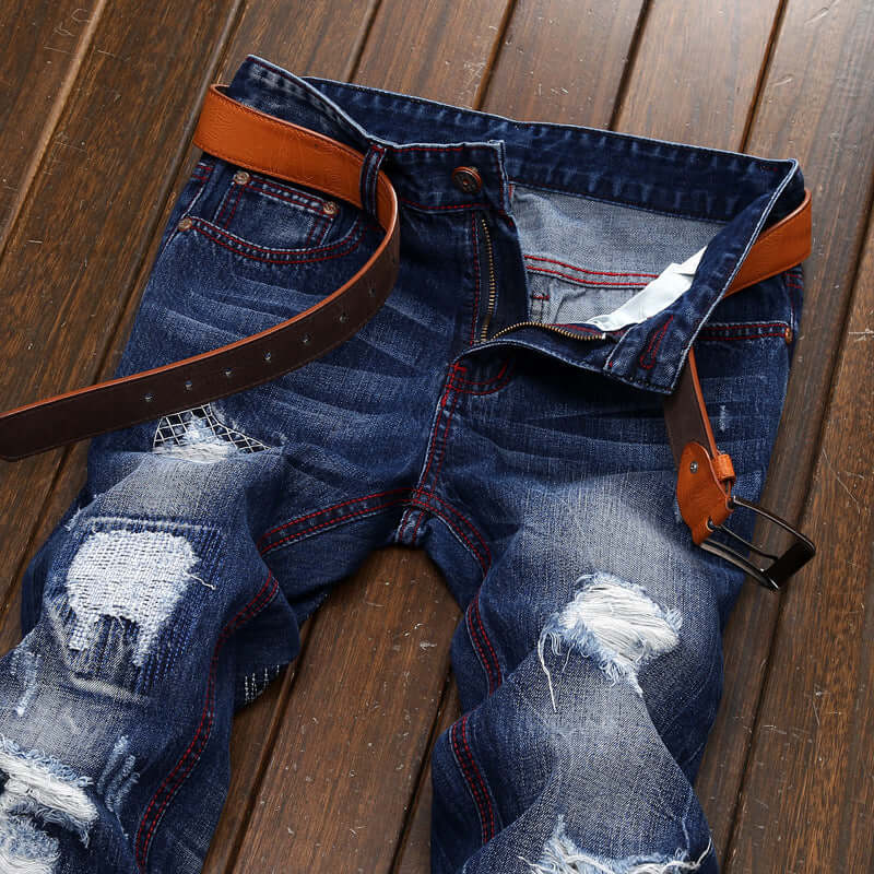Retro Style Men's Ripped Straight Jeans
