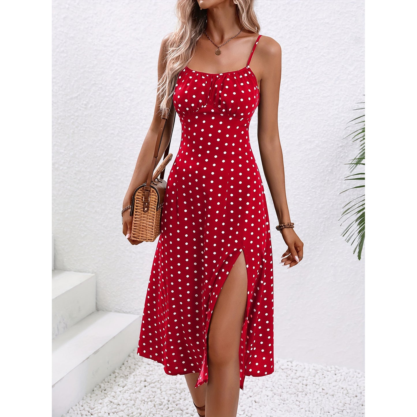 Polka dot Print summer long dress For Women