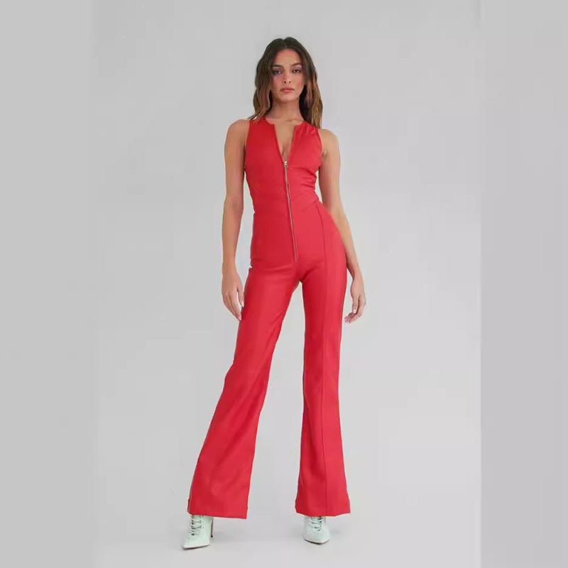 Summer Slim Heart-shape Backless Denim Jumpsuit for Women