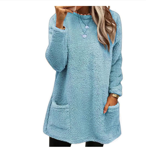 Women's Fleece Pullover Long Sweater With Pockets Winter Warm Casual Long Sleeve sweater