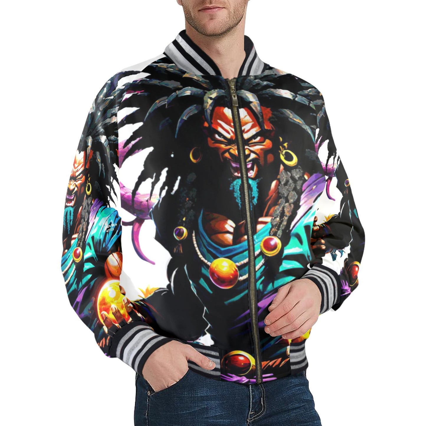 ROYAL DYNASTY ANIME New Men's Striped Trim Bomber Jacket