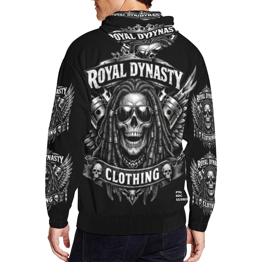 ROYAL DYNASTY BLACK AND WHITE SKULL Men's All Over Print Full Zip Hoodie (Model H14)