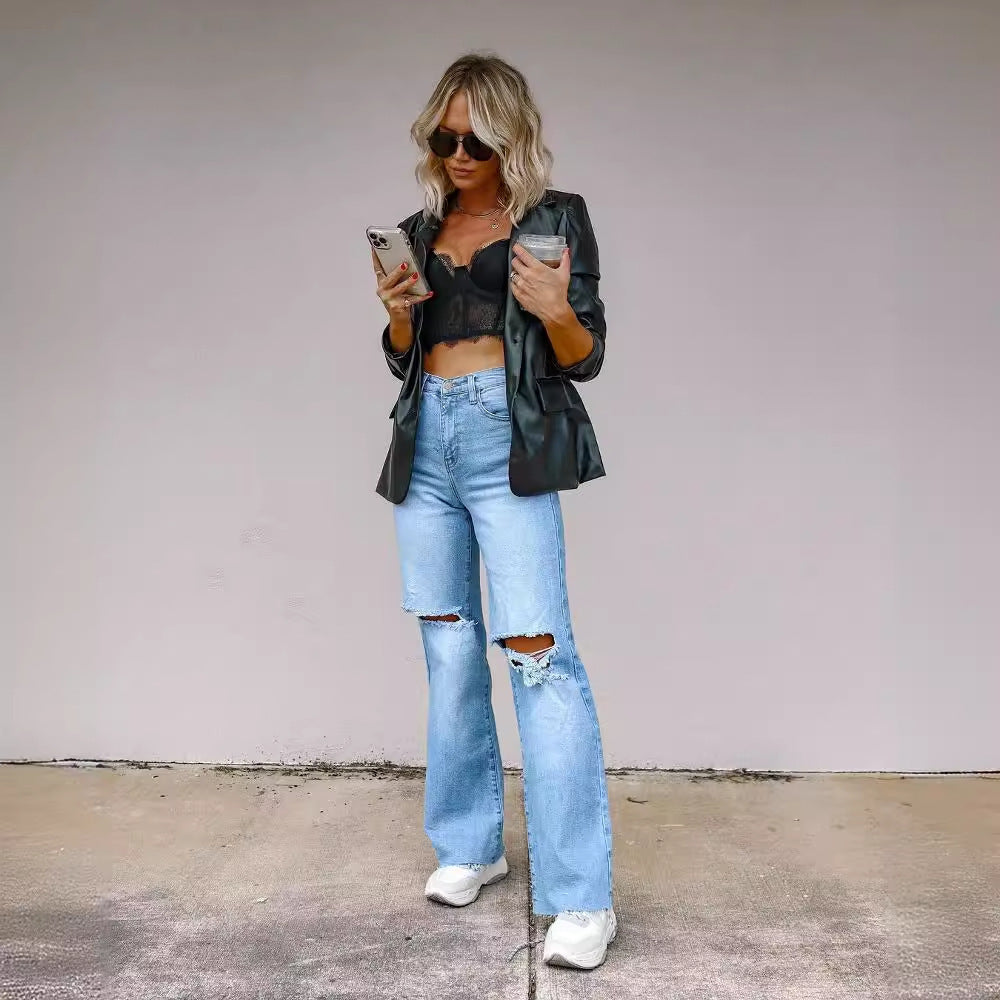 European And American Women Jean's With Holes