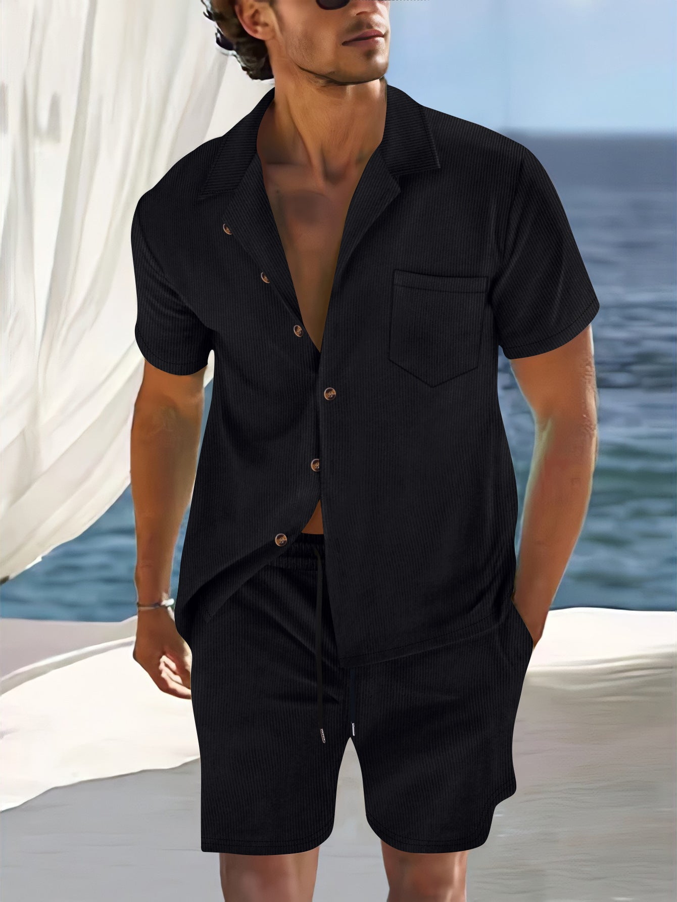 Men's Polyester Short Sleeve Cuban Summer Suit