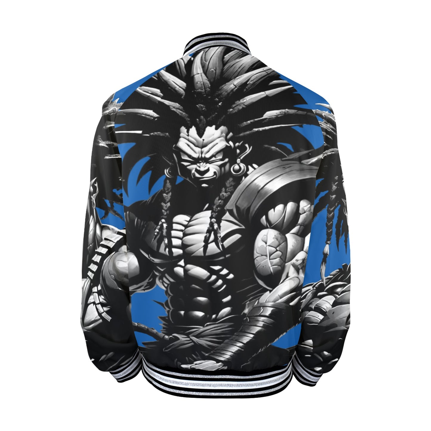 ROYAL DYNASTY ANIME BLUE FLAME New Men's Striped Trim Bomber Jacket