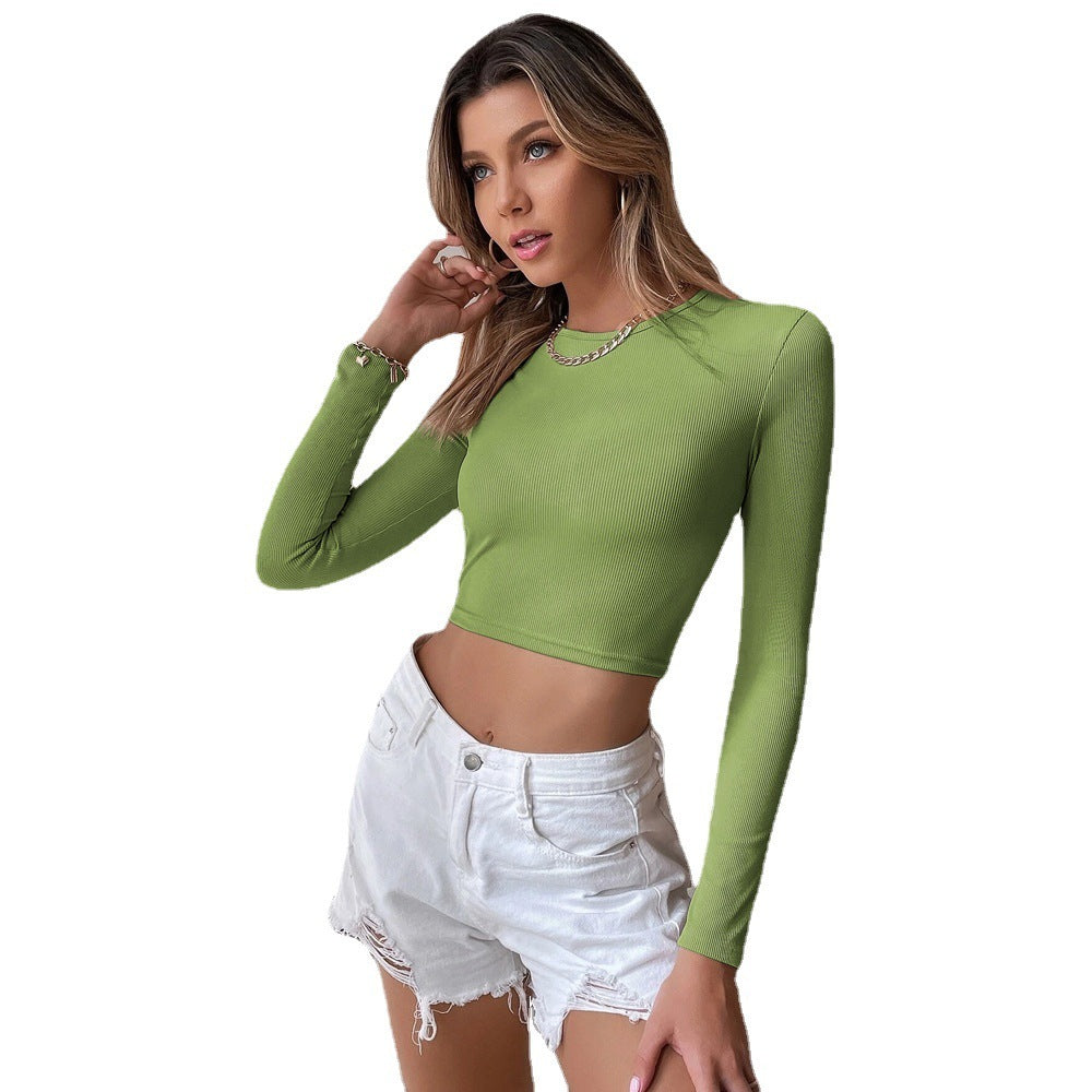 Backless Casual Short Slim Knit Long Sleeve T-shirt Top As A Base To Wear