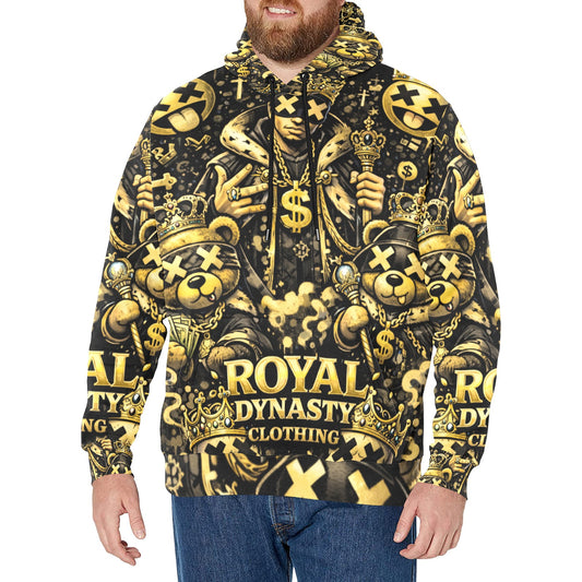 RDC BLACK AND GOLD KING EMOJI Men's Long Sleeve Fleece Hoodie (H55)