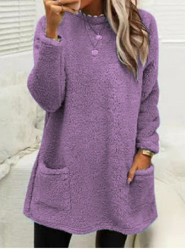 Women's Fleece Pullover Long Sweater With Pockets Winter Warm Casual Long Sleeve sweater
