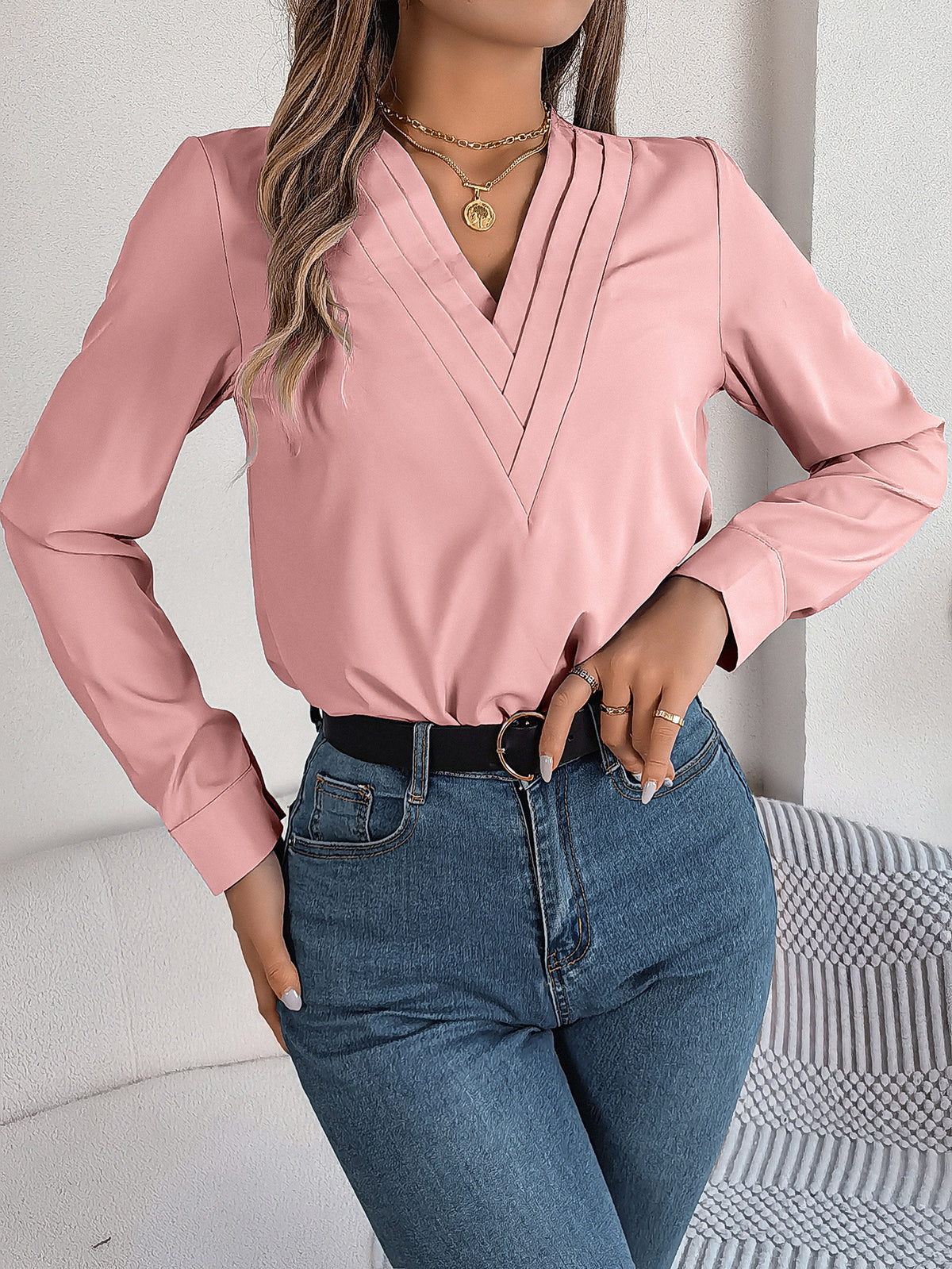 Fashion V-Neck Long Sleeve Shirt