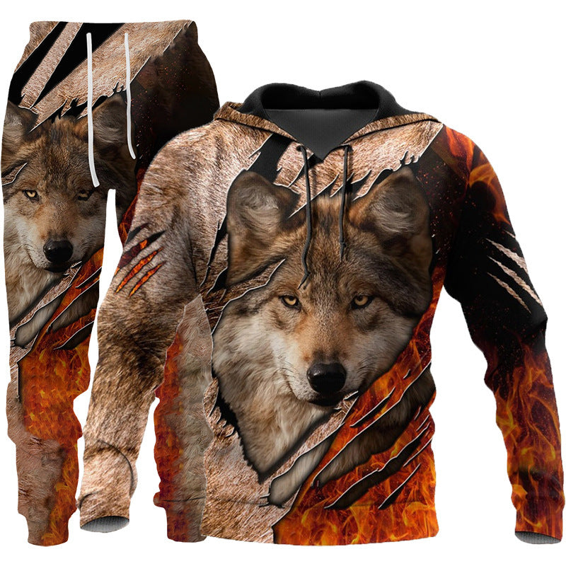 3D Wolf Print Tracksuit Set