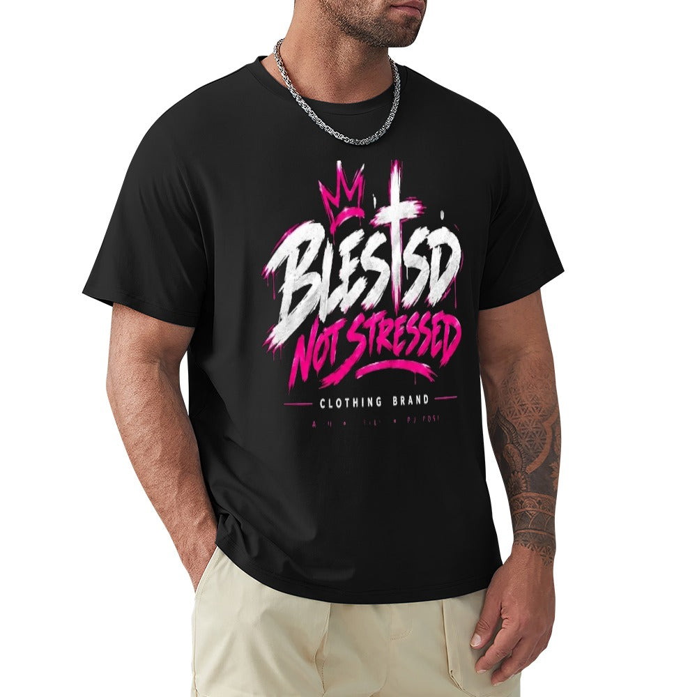 Blessed Not Stressed Men's 100% Cotton Graphic T-Shirt