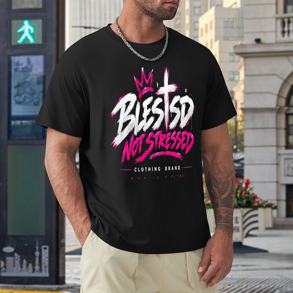 Blessed Not Stressed Men's 100% Cotton Graphic T-Shirt