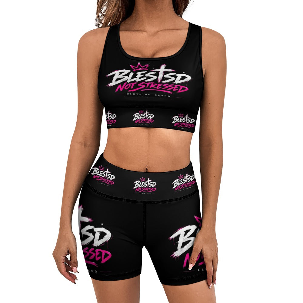 Blessed Not Stressed Women's Stretch Yoga Vest & Shorts Set
