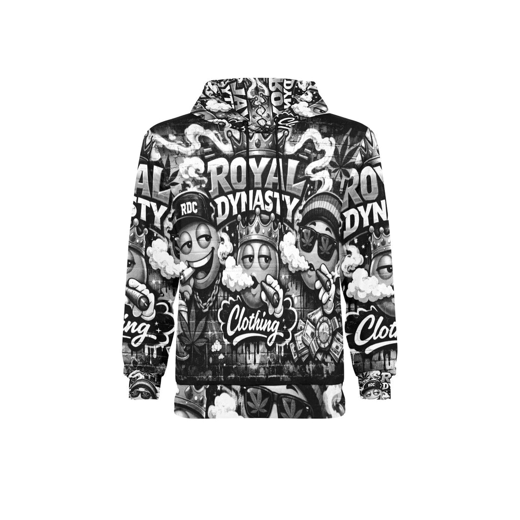 RDC BLACK WHITE LIT EMOJI Men's Long Sleeve Fleece Hoodie (H55)