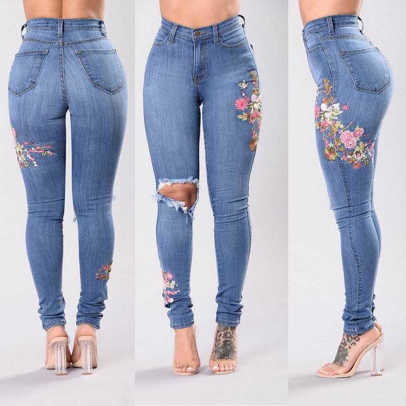 Women's denim pants embroidered jeans trousers