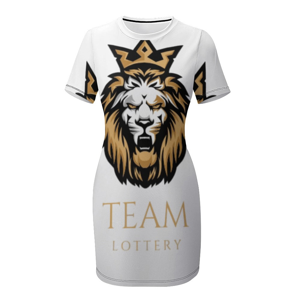 TEAM LOTTERY LION QUEEN Crew Neck Short Sleeve Dress