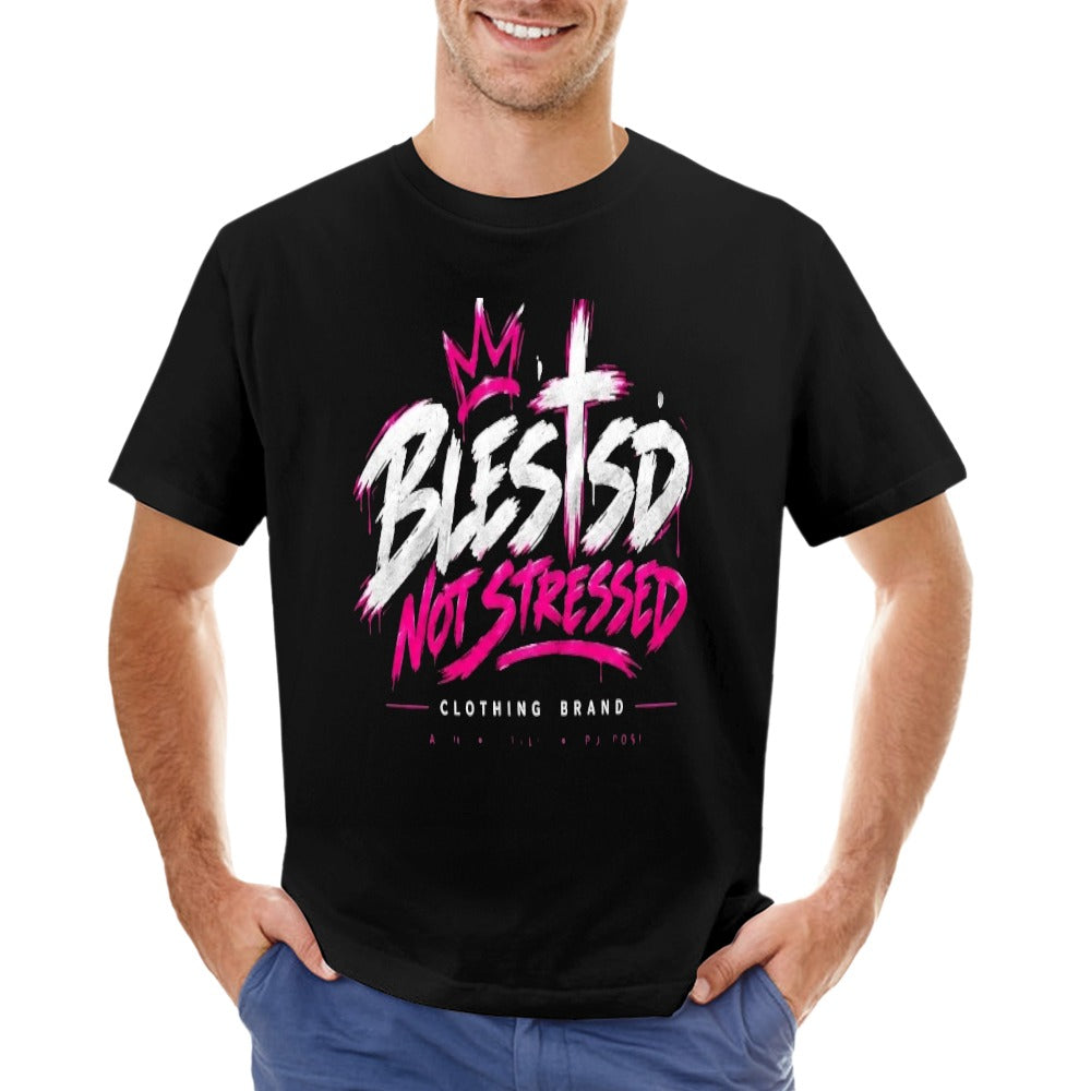 Blessed Not Stressed Men's 100% Cotton Graphic T-Shirt