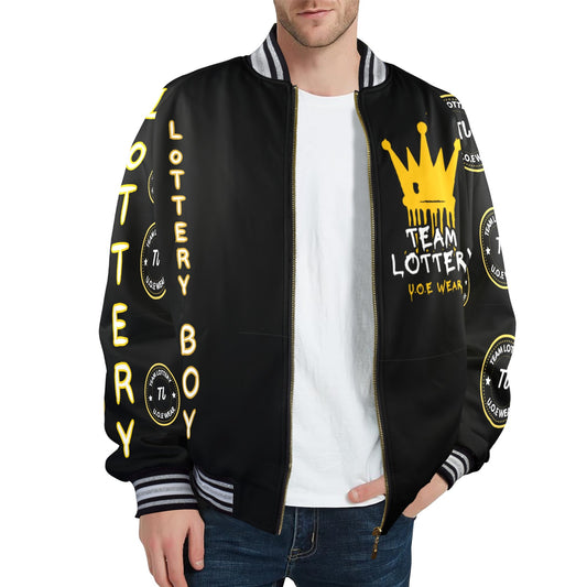 New TEAM LOTTERY U.O.E WEAR Men's Striped Trim Bomber Jacket