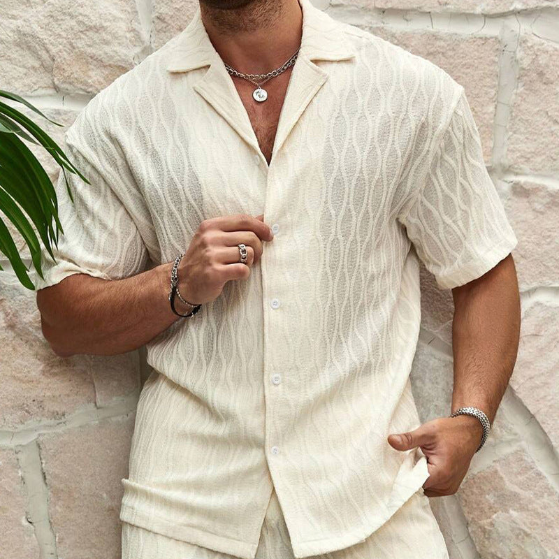 Men's Two Pieces Lapel Button Shirt & Shorts set