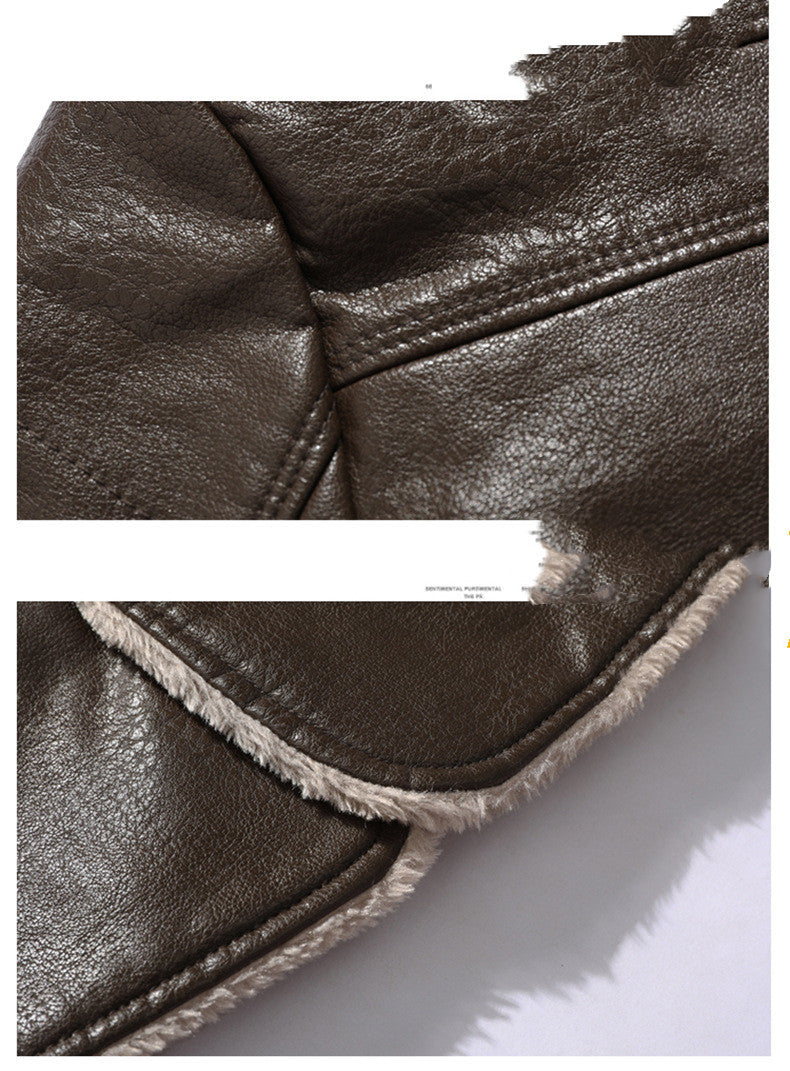 Plush Lapel Single-breasted leather Coat For Men