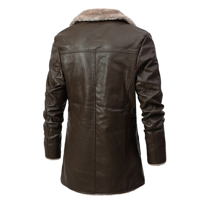 Plush Lapel Single-breasted leather Coat For Men
