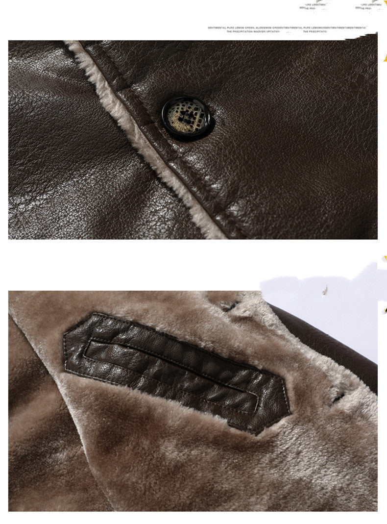 Plush Lapel Single-breasted leather Coat For Men
