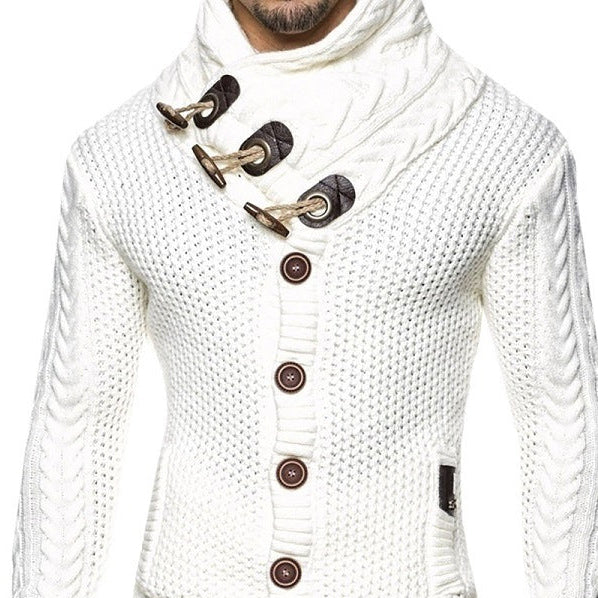 Knitted Jacket With High Collar Buttons