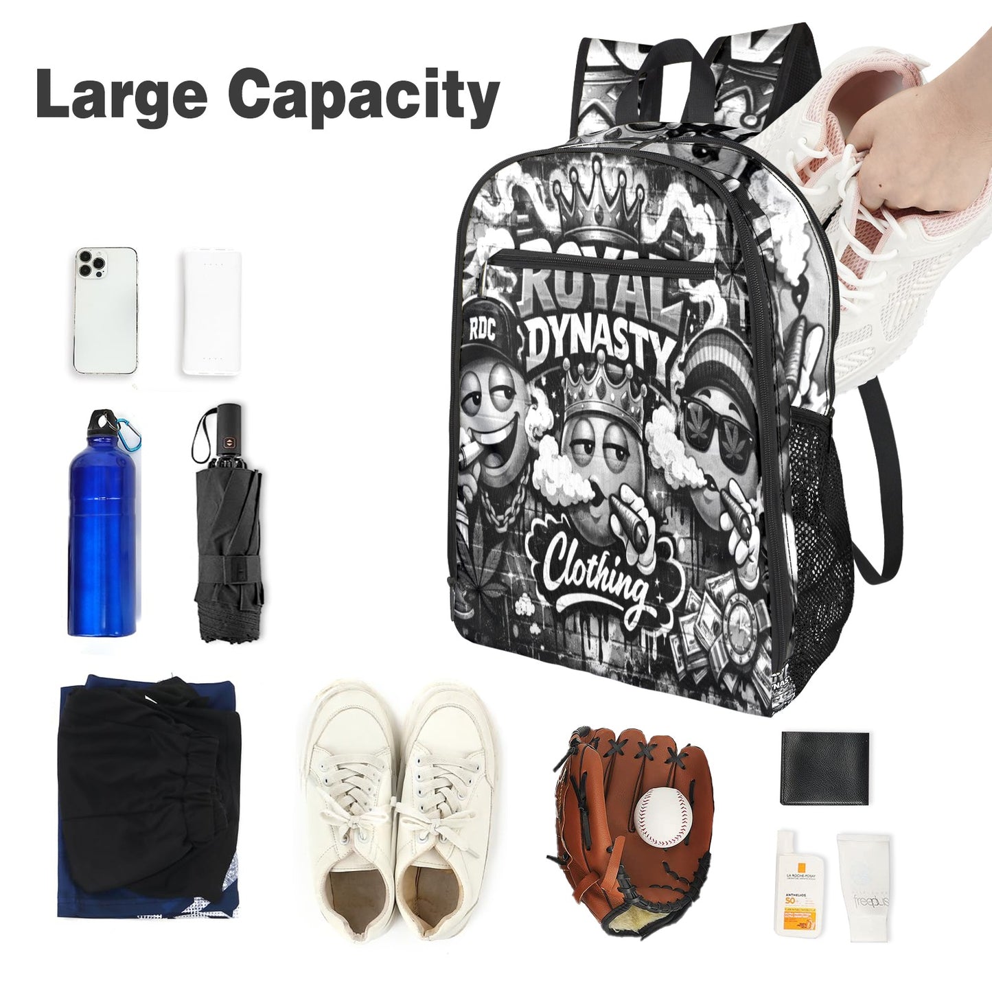 RDC BLACK AND WHITE LIT EMOJI All Over Print Leisure Sports Backpack