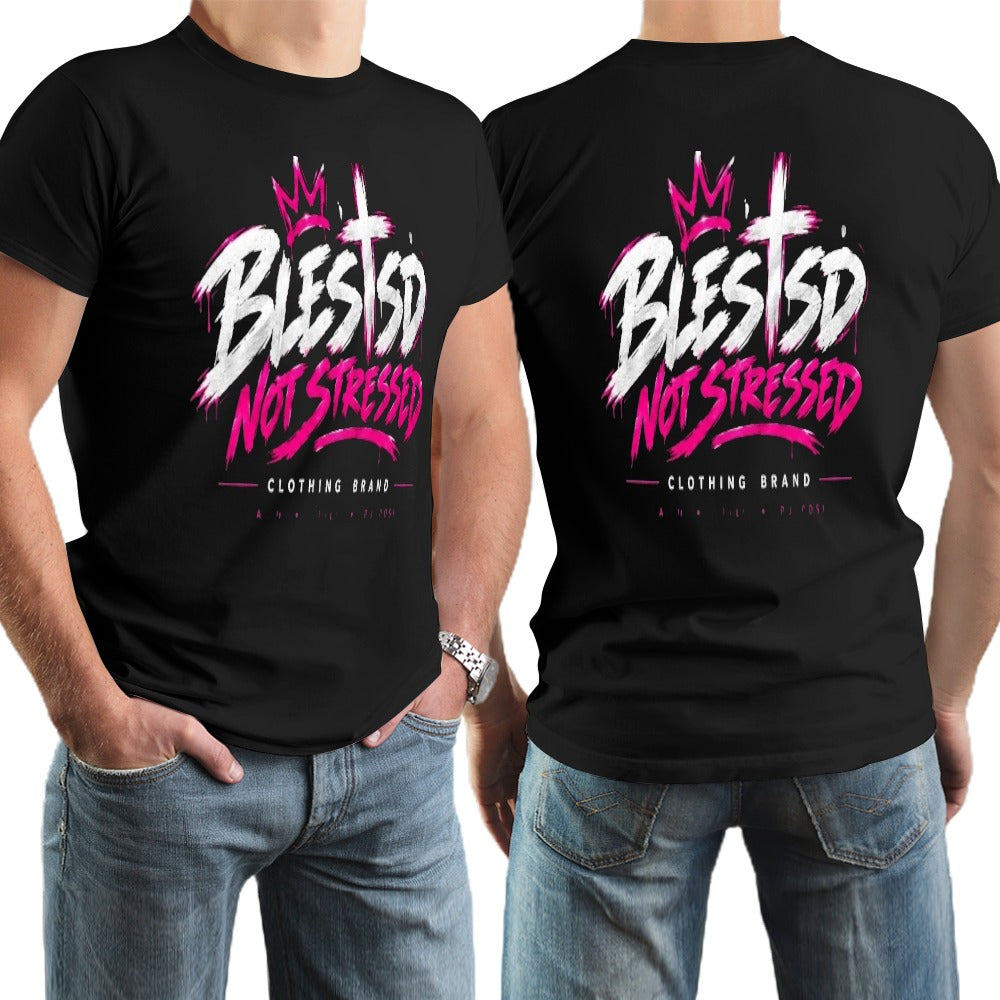 Blessed Not Stressed Men's 100% Cotton Graphic T-Shirt