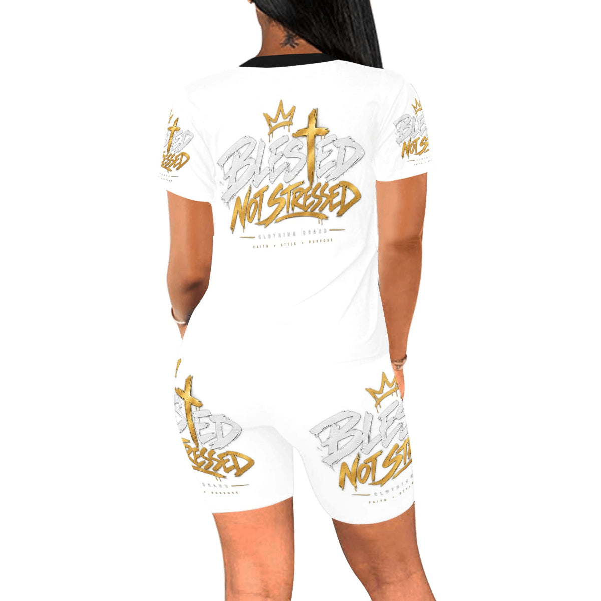 Blessed Not Stressed Women's T-Shirt & Shorts Yoga Set