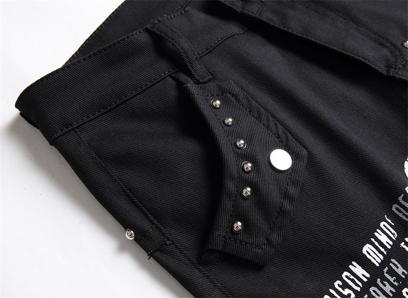 Stitching Patchwork Micro-elastic Rivet Hip Hop Pencil Pants Denim Trousers