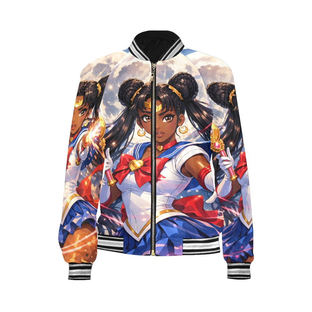 Women's black anime Horizontal Stripes Jacket (Model H21)