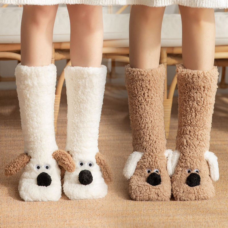 Cute furry Cartoon Dog non slip Socks For Women