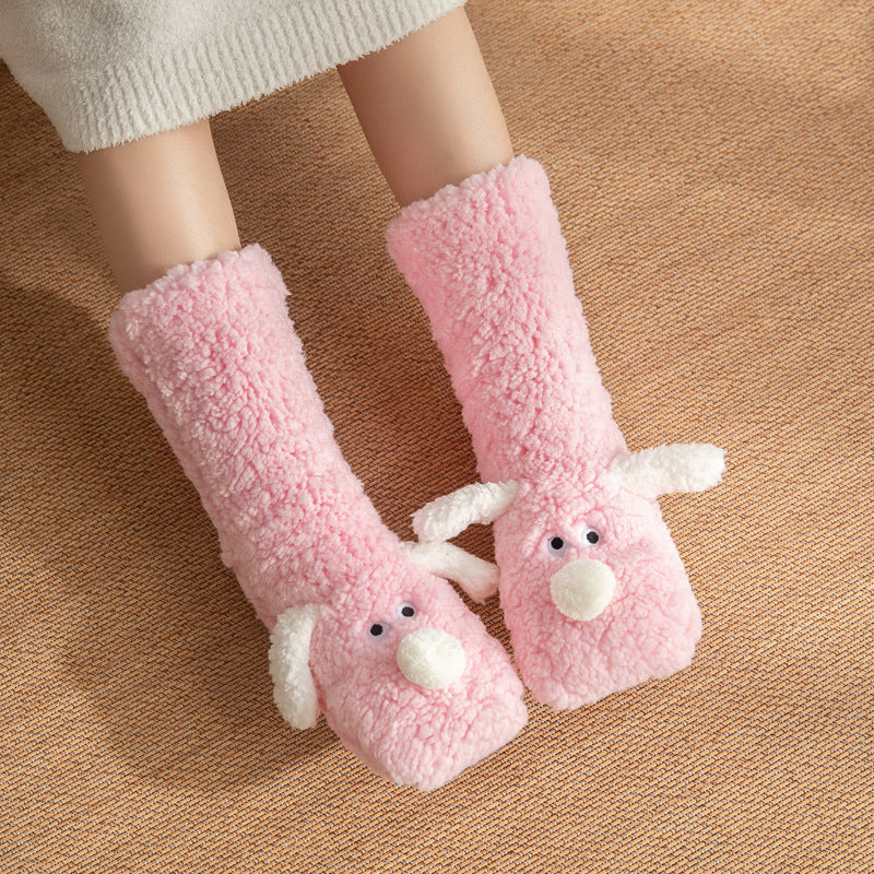 Cute furry Cartoon Dog non slip Socks For Women