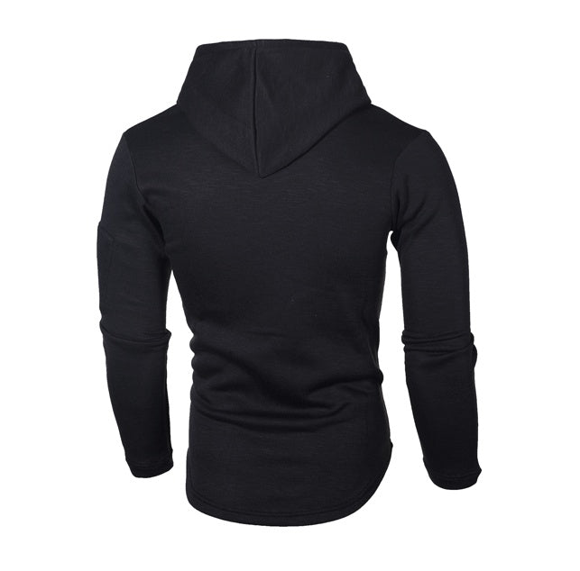 Solid color round neck hooded arm zipper stitching European and American long T-shirt